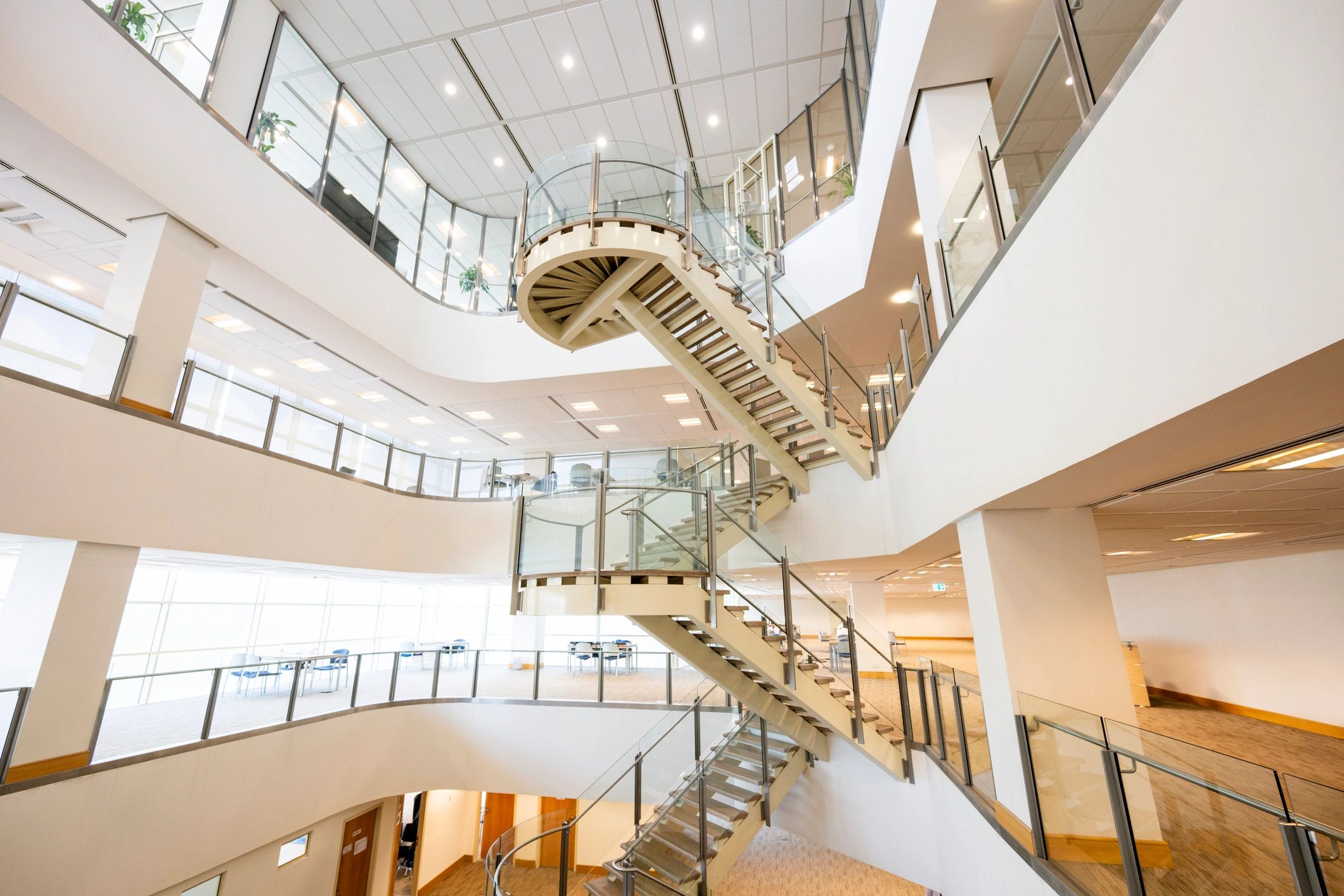 Bright library interior with open study area